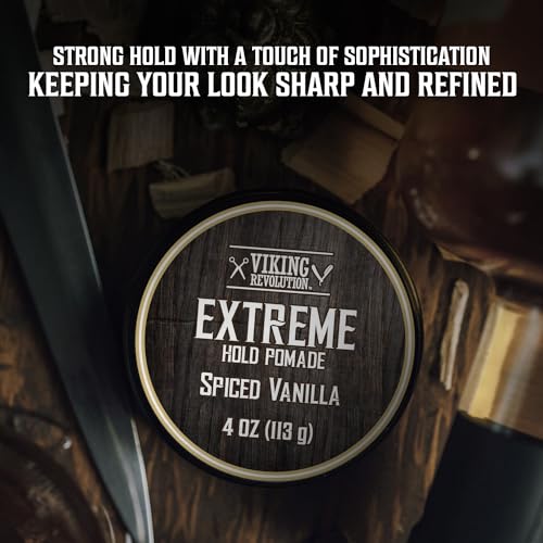 Viking Revolution Spiced Vanilla Hair Pomade for Men – Extreme Hold, High Shine (4oz)