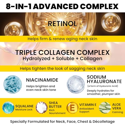 8-in-1 Neck Firming Cream?Retinol & Triple Collagen Moisturizer for Neck,Face,Chest & D?collet??Tighten, Lift&Smooth the Look of Sagging Crepey Skin, Fine Lines&Wrinkles?Women&Men,1.7 Fl Oz