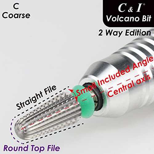 C & I Nail Drill, Volcano Bit, 2 Way Edition Efile for Nail Techs to Remove Nail Gels Acrylic Nails and Dipping, Double Hand Use Drill Bit for Electric Manicure Drill Machine (Triple Coarse -3XC)