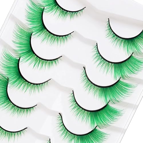 Green Cat Eye False Eyelashes - 7 Pairs Fluffy Vegan Lashes