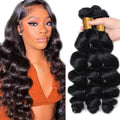 Brazilian Loose Wave Human Hair Bundles - Natural Black 24-28 Inch