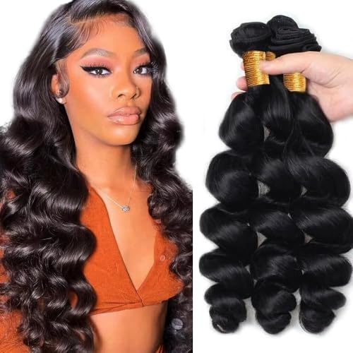 Brazilian Loose Wave Human Hair Bundles - Natural Black 24-28 Inch