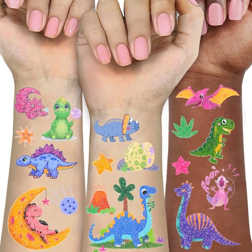 Dinosaur Glitter Temporary Tattoos for Kids - 160 Styles - Dino Party Favors, Birthday Party Supplies, T-rex Decorations