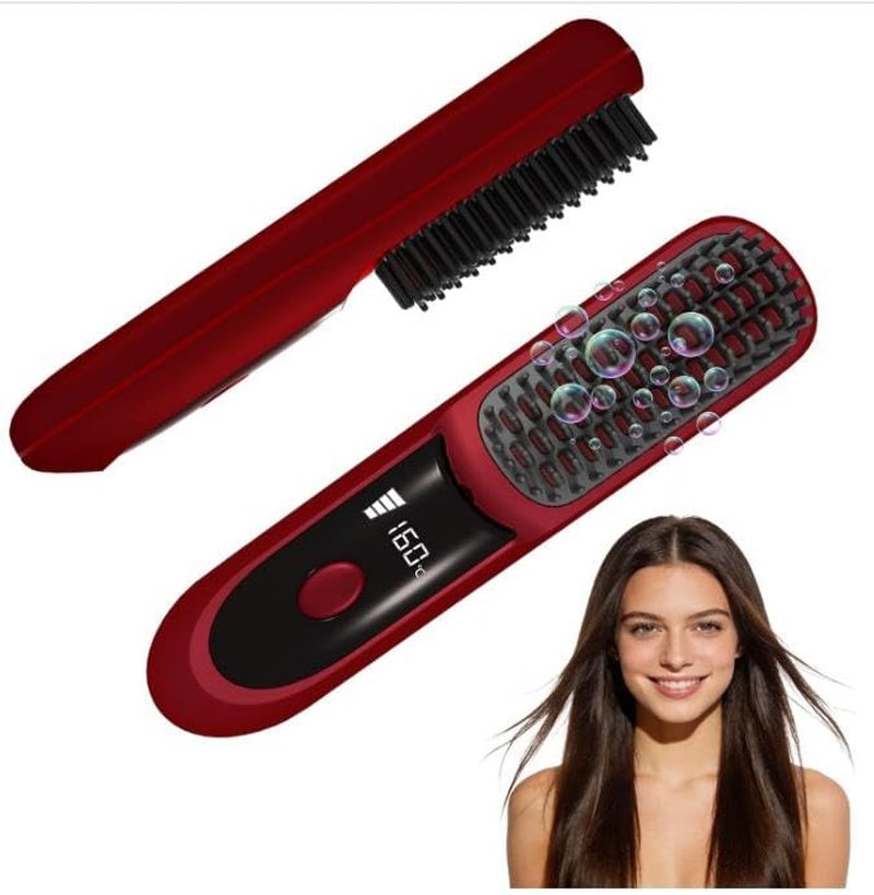 KNISUZ Go Brush Pro Mini Straightener Brush for Short Hair, Travel-Ready with LCD Display