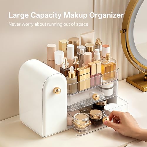 HBlife Large White & Clear Makeup Organizer with Drawers & Brush Holder