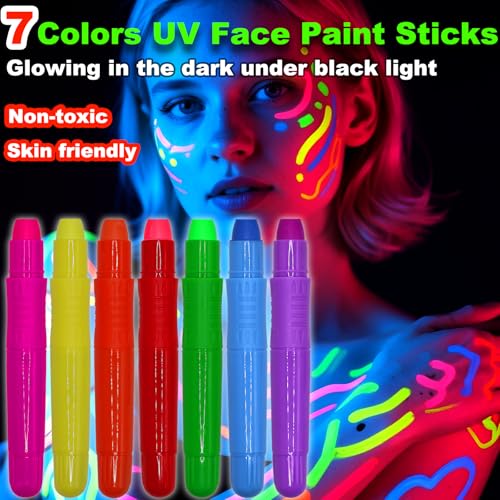 Hapickid 7-Color Glow in The Dark Face & Body Paint Sticks for Black Light Parties