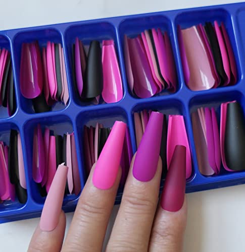 LoveOurHome 200pc Coffin Press on Nails long Gel Glossy Fake Nails Full Cover Colored Artificial Fingernail False Acrylic Tips 10 Colors for Women Girls Manicure Design