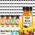 100 Pack 4oz Clear Plastic Juice Bottles with Caps & Labels