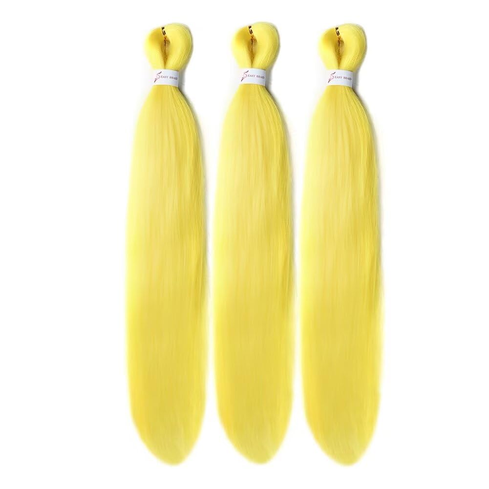 CANELIA Pre stretched Braiding Hair 26 Inch Yellow Braiding Hair Extensions Yaki Braids Hair Hot Water Setting Synthetic Hair Colored Braiding Hair Pre stretched Crochet Hair(26 Inch,3 Packs,Yellow#)