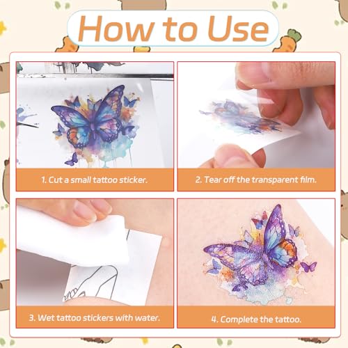 Cute Capybara Temporary Tattoos - 8 Sheets, 200+ Stickers