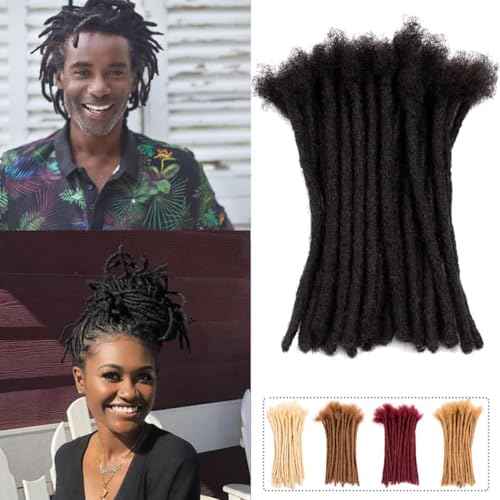 Teresa 8 Inch 0.8cm Width Loc Extension Human Hair Natural Black 30 Strands Full Hand-made Permanent Locs Extensions Can Be Dyed and Bleached for Men/Women/Kids Real Dreadlock Extensions Human Hair