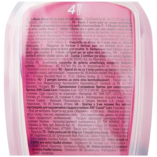 BIC Soleil Scent 3-Blade Lady Razor with Lubricating Strip for a Smooth shave and Easy Grip Handle, Pack of 4