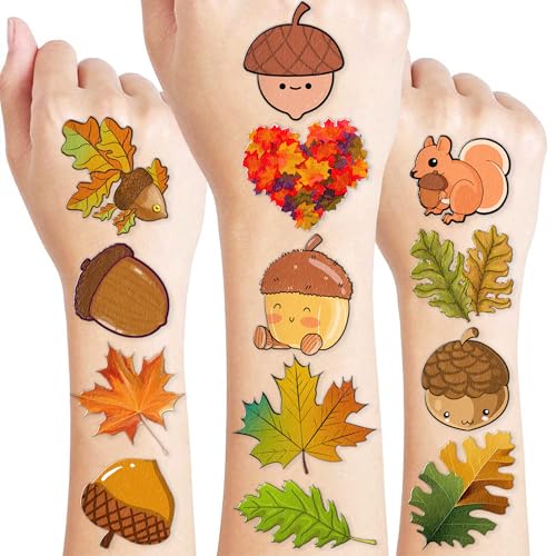 Fall Leaves Temporary Tattoos for Kids - 10 Sheets, 100 PCS
