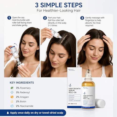 Hair Growth Serum Roll-On with Rosemary - Strengthens Roots & Supports Hairline