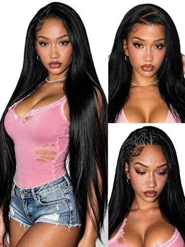 13x6 Lace Front Wigs Human Hair 30" Straight Natural Black