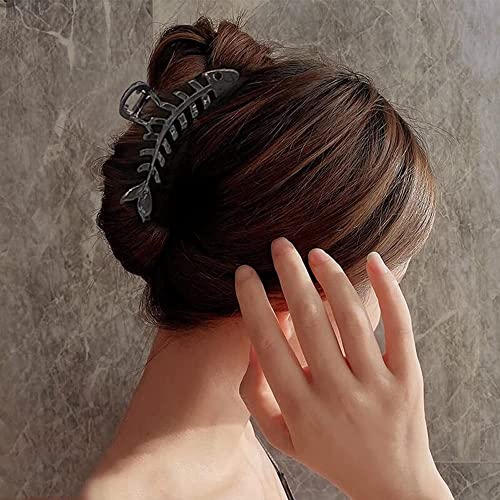 YKZFUI Fish Bone Shape Design Hair Clip, 1 Pcs Metal Hair Claw Clip Black Hairpin Fashion Nonslip Hair Clamps for Women Thick or Thin Hair Decorations