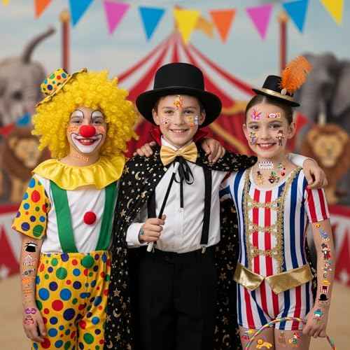 Circus Temporary Tattoos - Animal Clown Magical Circus Birthday Decorations Carnival Party Favors Supplies Gift Idea Holiday Festival For Boy Girls Carnival Party Decorations