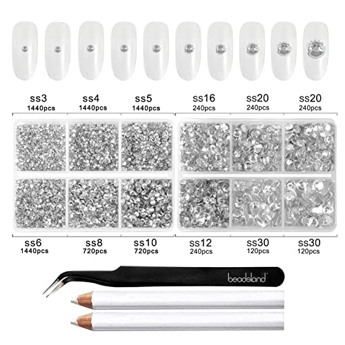 Beadsland 8300PCS Clear Rhinestones Flatback Mix 10 Sizes