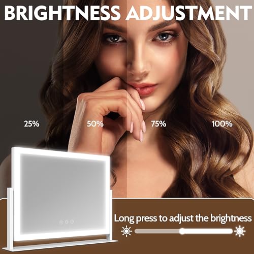 ROLOVE Lighted Makeup Mirror 16.3"x12.6", Hollywood Vanity Mirror with 10X Magnifier, 3 Color LED Lighting Modes, Smart Touch Control & 360¡Æ Rotation, Tabletop Makeup Mirror (White, Gift Ready)