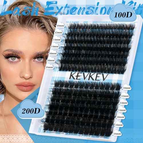 Lash Clusters 100D+200D 3D Volume Eyelash Clusters 10-18mm Thick Individual Lashes 231pcs D Curly Cluster Eyelash Extensions Soft DIY Lash Extension At Home(0.05D,100D+200D)