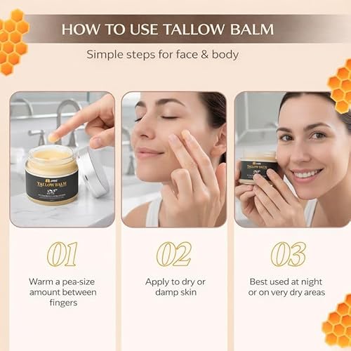 Unscented Honey Tallow Balm for Face & Body ? Extra-Rich Moisturizer for Dry, Sensitive & Reactive Skin ? Firm Balm That Melts With Body Heat ? No Fragrance or Water Fillers