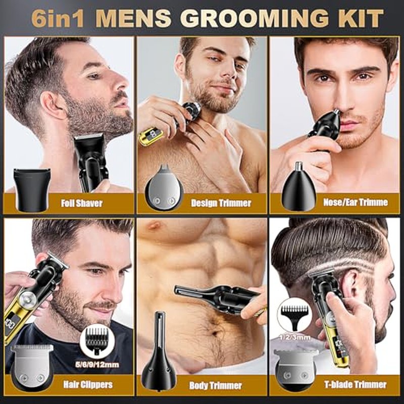 6-in-1 Waterproof Hair Clipper & Beard Trimmer Kit for Men