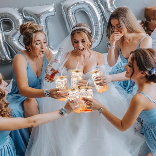 48 Pcs Bridesmaid Gifts Proposal Bulk Something Blue Crew Gift Blue Hair Scrunchies Proposal 16 Oz Glass Cup Makeup Bag Butterfly Clips Card Envelope Pen for Bachelorette Bridal Shower Decor