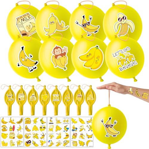 72-Piece Banana Party Favors - Tattoos & Balloons