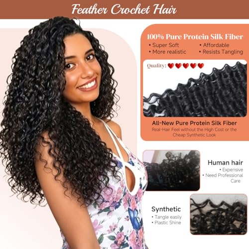 Deep Wave Crochet Hair 12 Inch Human Hair Blend Feather Extensions