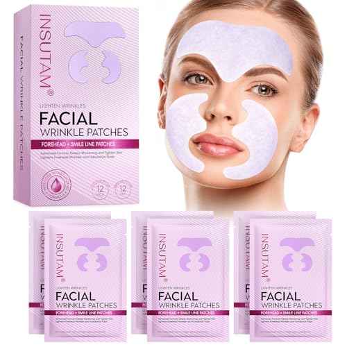 Forehead Wrinkle Patches for Anti-wrinkles: Face Wrinkles Patches For Smoothing Smile Line - Overnight Facial Lift Lines Patches 12prs
