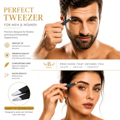 Black 4-Piece Stainless Steel Tweezers Set for Eyebrows & Facial Hair Removal