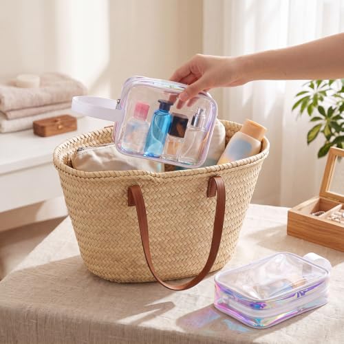 Silkfly Clear White 12-Pack PVC Travel Toiletry Bags with Handles, Zippered Cosmetic Pouches