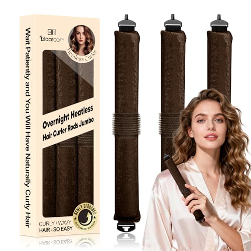 Satin Heatless Hair Curlers Overnight - 3 Pcs Soft Flexi Rods with Gel Hooks