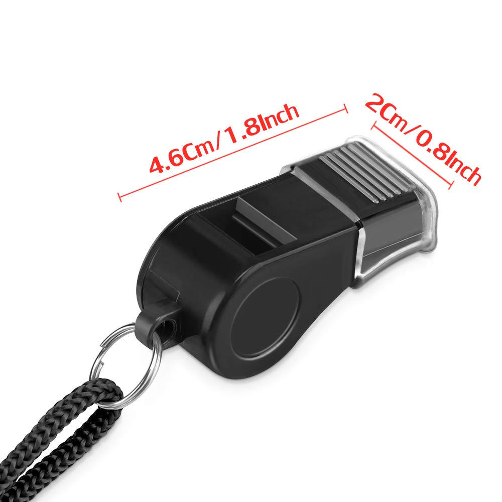 Hipat Whistle, 2 Packs Sports Whistles with Lanyard & Mouth Grip, Loud Crisp Sound, Black Plastic Whistles Ideal for Coaches, Referees, and Officials