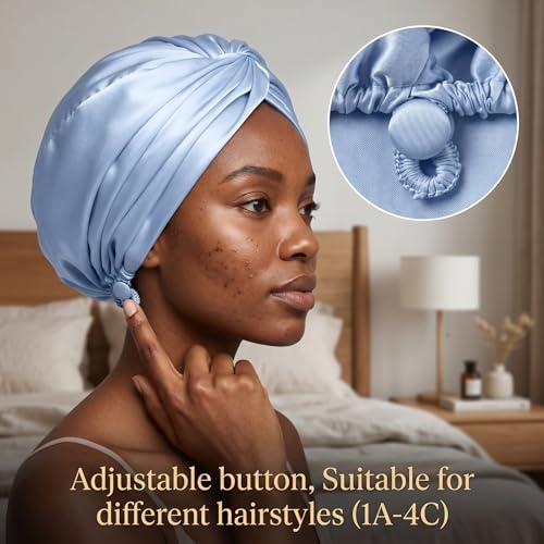 Adjustable Silk Satin Bonnet for Sleeping - Aqua Sky Blue
