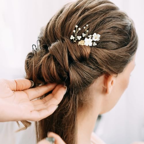 Gold Pearl & Flower Bridal Hair Pins - 6-Piece Wedding Hairpiece Set