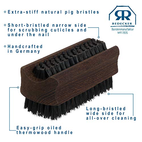 Redecker Natural Pig Bristle Nail Brush with Oiled Thermowood Handle, 3-3/4-Inches, Black