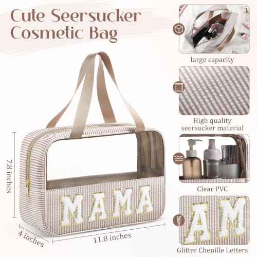 Seersucker Mama Bag - Large Clear Makeup Bag with Handle