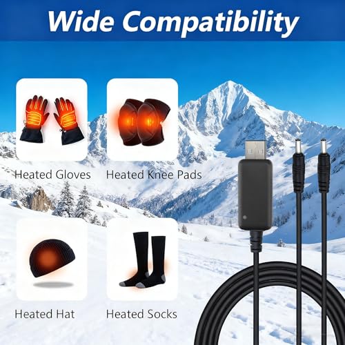 USB-DC Dual Port Power Cord Charger Compatible with Heated Gloves Socks Hats Mittens Heating Pad and 7.4V SWB01 SWB03 3500mAh Rechargable Lithium Polymer Batteries Power Cable