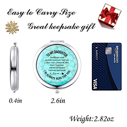 Daughter Gifts from Mom and Dad,Sweet Birthday Gift for Daughter Teen Girls Keepsake,Unique Engraved Natural Turquoise Compact Mirror