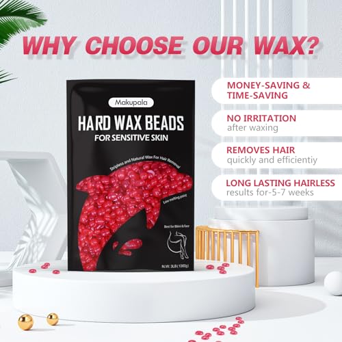 Hard Wax Beads for Hair Removal, 3lb Bulk Professional Brazilian Waxing Beads for Sensitive Skin Women Men, 48oz Big Bag of Wax Pellets for Body Bikini Legs Fine Hair & Coarse Hair Strawberry Red
