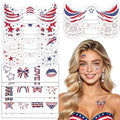 Glitter 4th of July Face Tattoos - Red White Blue Party Favors (18 Sheets)