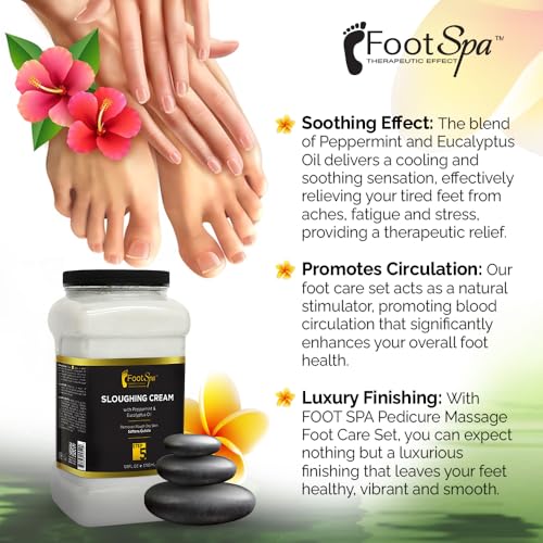 Foot Cream, Sloughing Lotion, Peppermint and Eucalyptus Oil, 128 Oz - Pedicure Massage Foot Care for Dry Cracked Feet, Scrub Gently, Exfoliating