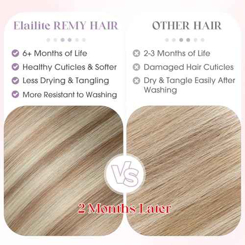 Elailite K Tip Hair Extensions Human Hair Real Remy Hair Golden Brown & Bleach Blonde 16 Inch U Tip Ktip Utip Keratin Bond Hot Fusion Pre Bonded Hair Extensions for Women 50G 50Strands