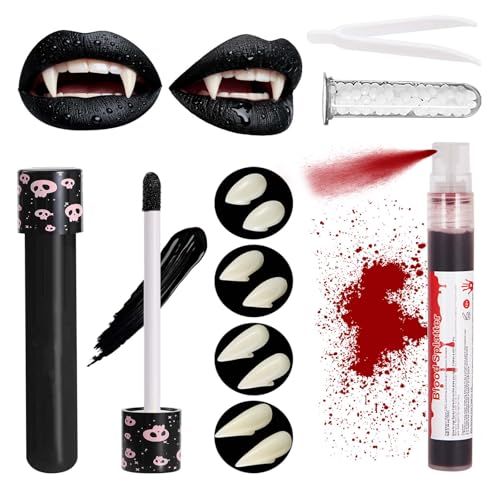 Vampire Fangs & Fake Blood Spray Makeup Set