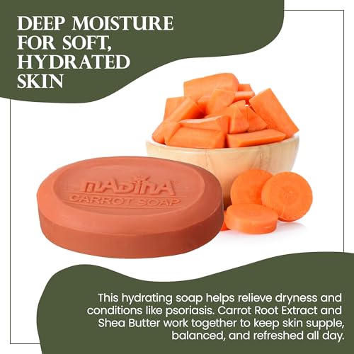 Madina Carrot Soap Bar ? Carrot Seed Oil & Shea Butter, Moisturizing, Anti-Aging, Skin Tone & Elasticity, Vegetable-Based, Halal, Gentle Cleanser, 6 Pack (3.5 oz Each)