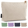 Small Corduroy Makeup Bag with Inner Zipper Pocket, Beige