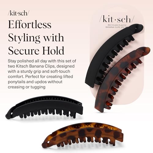 Kitsch Banana Hair Clips 2-Pack - Black & Tortoise Shell Strong Hold Clips