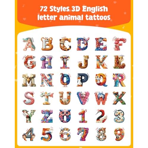 72 PCS Individually Wrapped Temporary Tattoos - ABC Animal & Wildlife Designs, Pre-Cut for Birthday Party Favors & Creative Expression