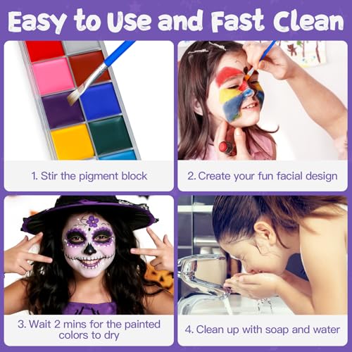 12-Color Oil-Based Face Paint Kit with Brushes